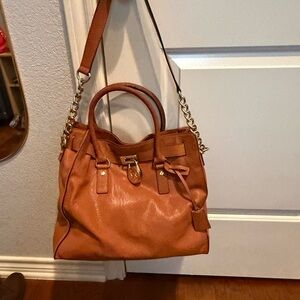 Michael Kors Brown Leather Shoulder Bag with Gold Accents
